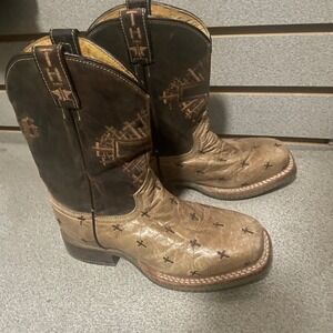 Kids Tin Haul Western Cowboy Boots Leather Cross Square Toe‎ Sz 13 John 3:16